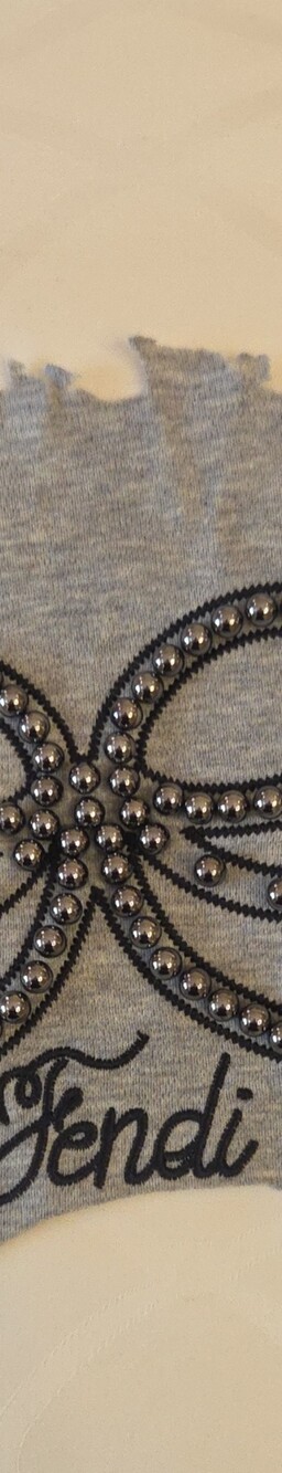 Fendi Gray T Shirt Fabric with Gunmetal Studded Logo.